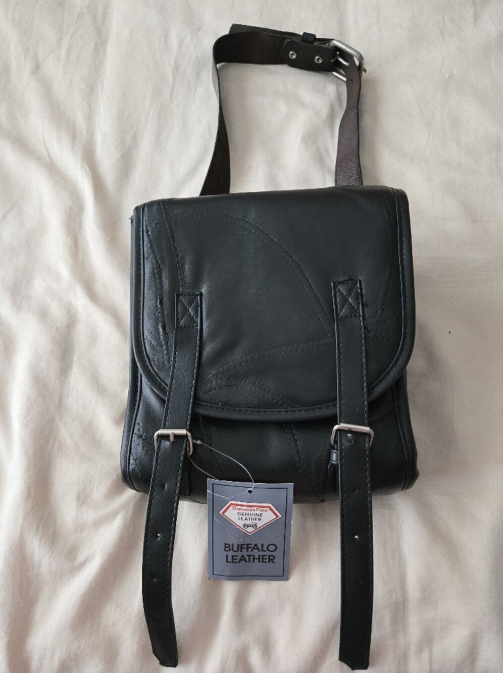Black Diamond Plate Buffalo Leather Sissy Bar Bag